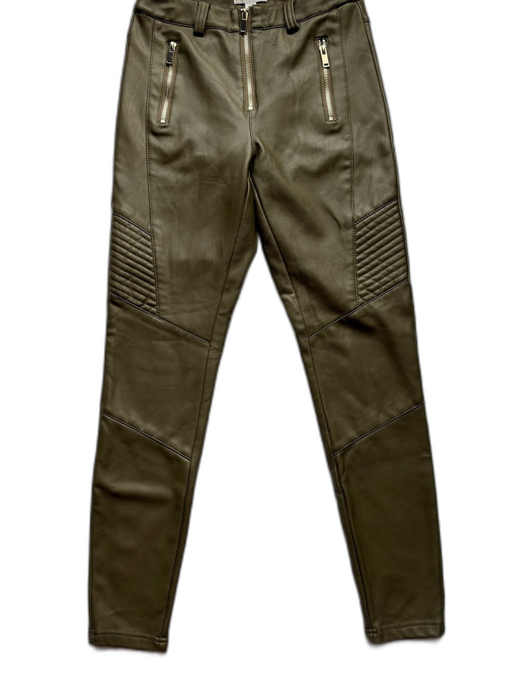 Topshop Olive Green Moto Leather-Look Pants